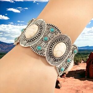 Bohemian Retro Style Silver Color Elastic‎ Women's Turquoise Bracelet